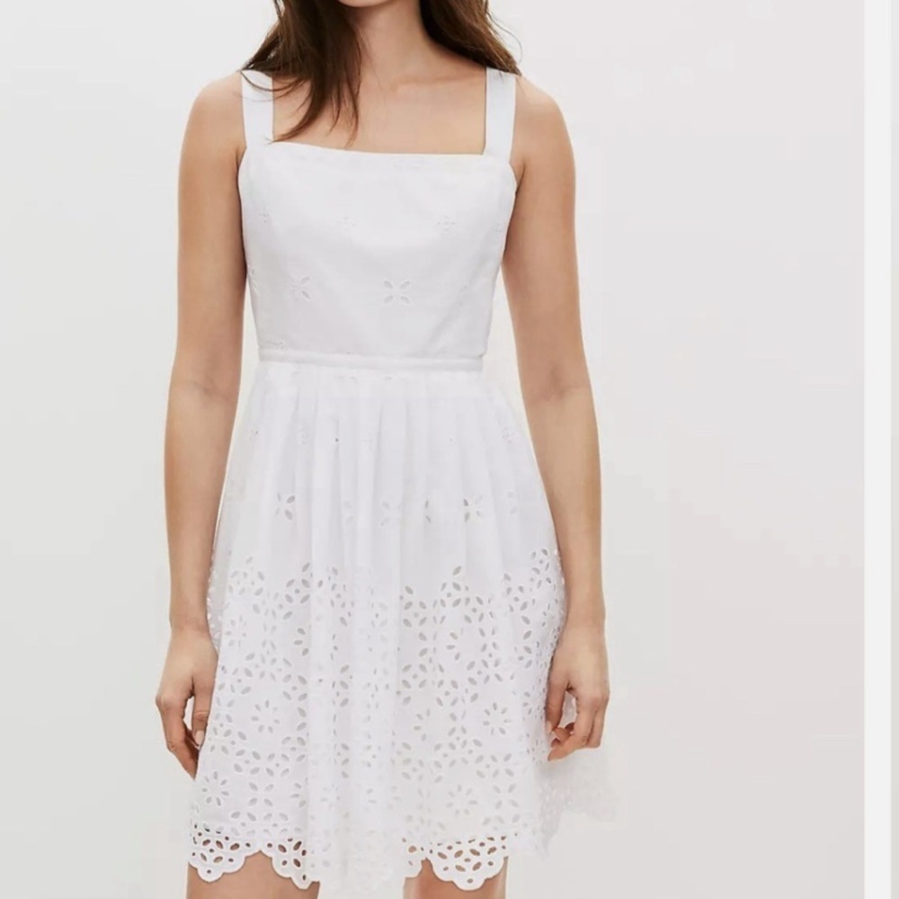 Loft Eyelet corset mini dress white cotton Sz 16 NWT
